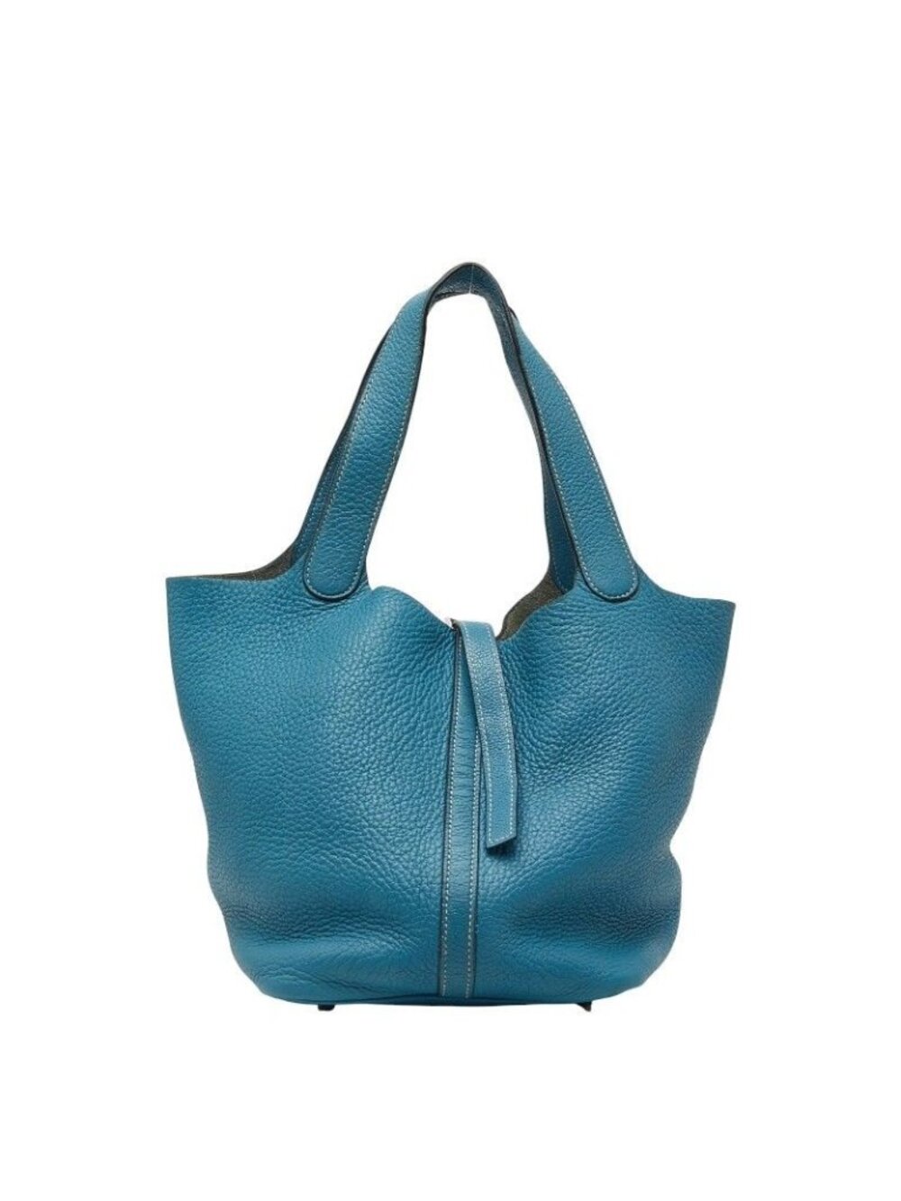 Hermes Picotin MM Handbag Blue Silver Taurillon Clemence